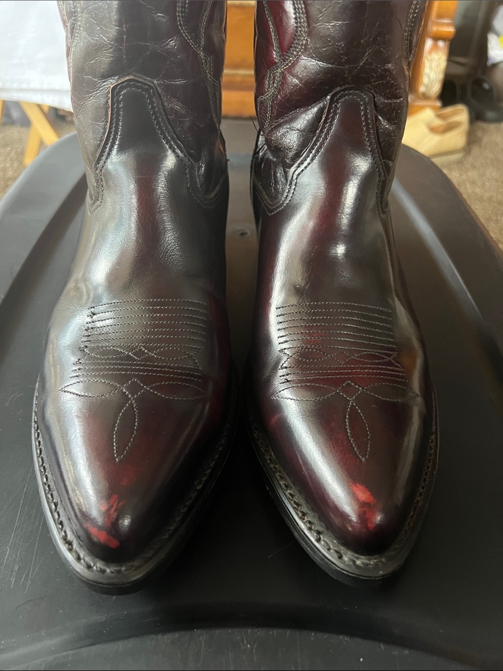Double H Men's Dark Burgundy Western Boots with Decorative Stitching